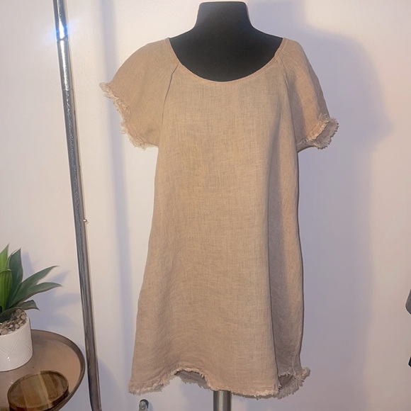 Italian Linen Dress Coffee Linen Fringed Tunic - Picture 1 of 12